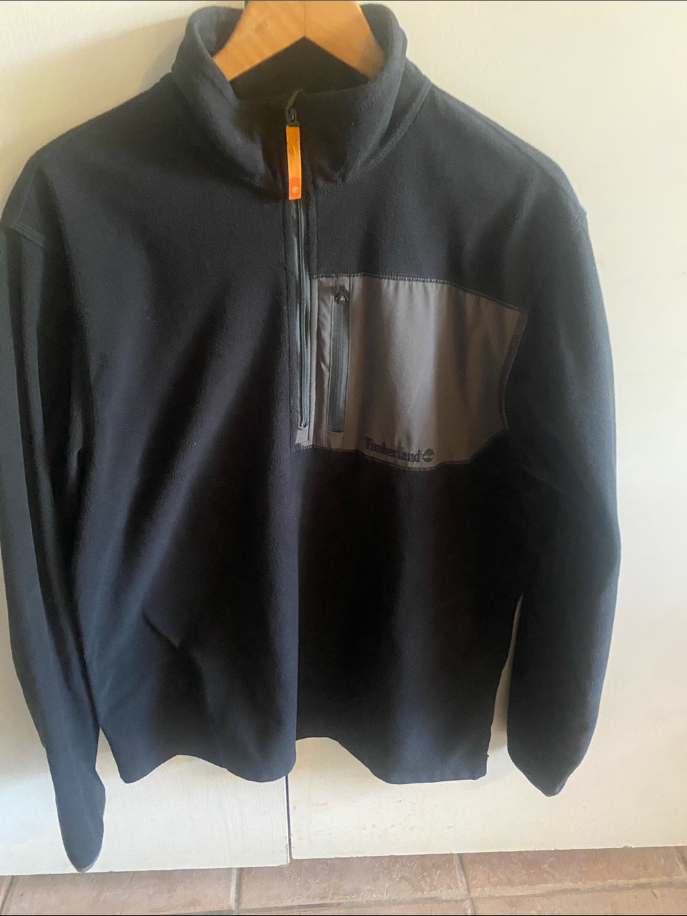 Timberland Men’s Black Zip-Up Fleece with Gray Chest Panel